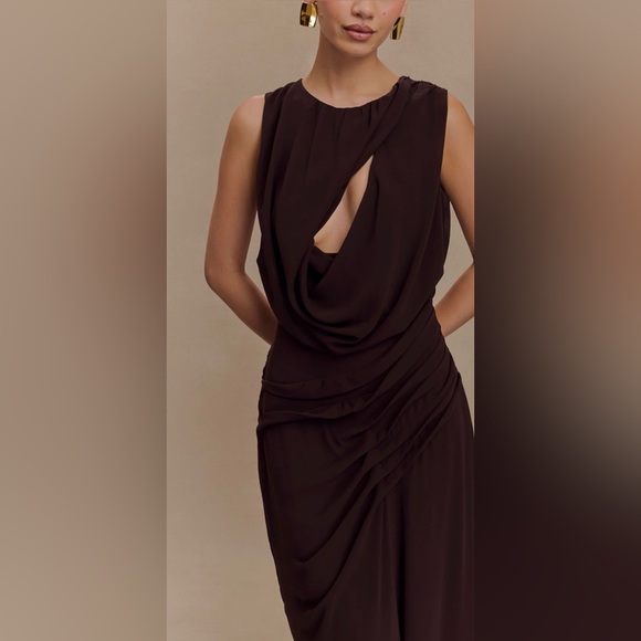 Oria Chiffon Brown Evening Dress - Picture 3 of 6